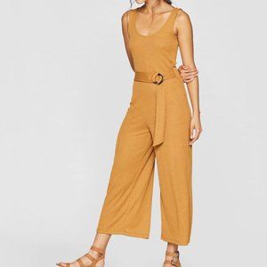 Stradivarius Mustard Ribbed Jumpsuit with tortoise detail